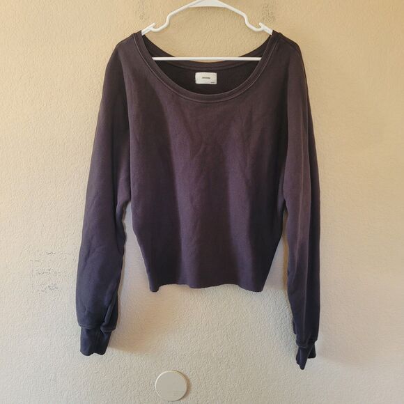 Joah Brown Cropped Cut Off Crew Gray Sweatshirt One Size Casual Athleisure Terry - Picture 1 of 6
